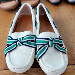 White leather loafers